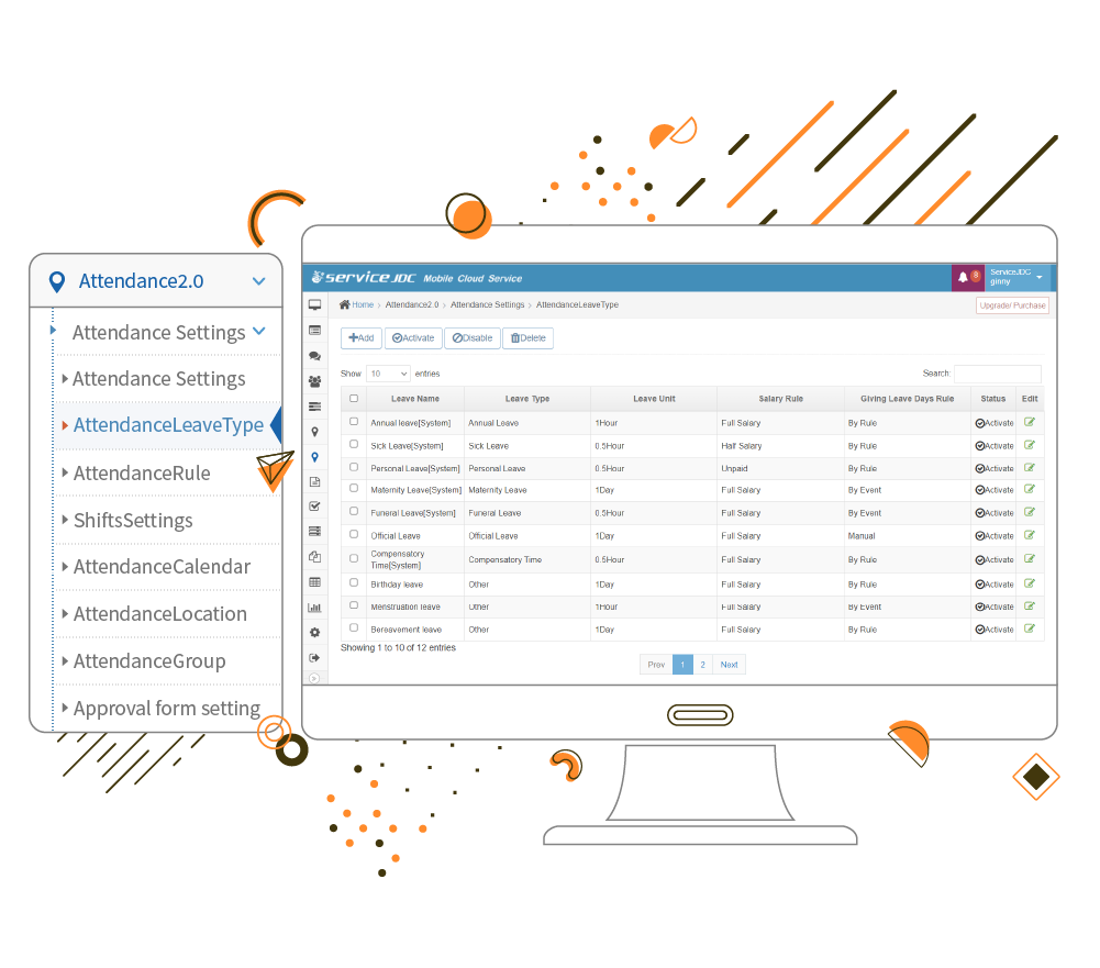 ServiceJDC -Attendance system - Leave type maintenance