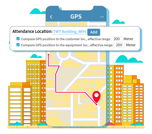 ServiceJDC- punch-in app - comparing the punch-in location with customer or device location.
