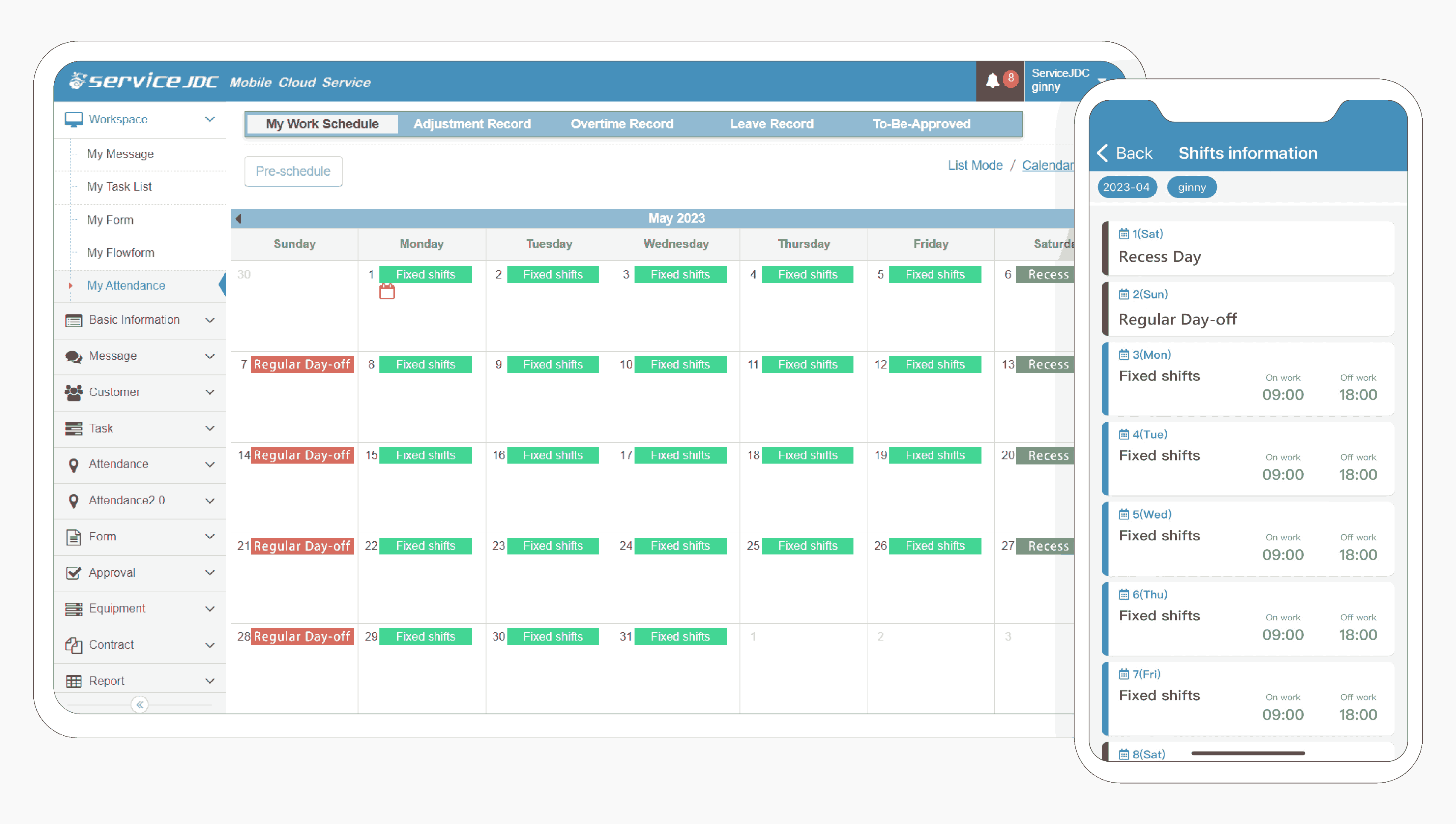 ServiceJDC - Online scheduling platform that allows employees to view their schedules anytime, anywhere using their mobile phones.