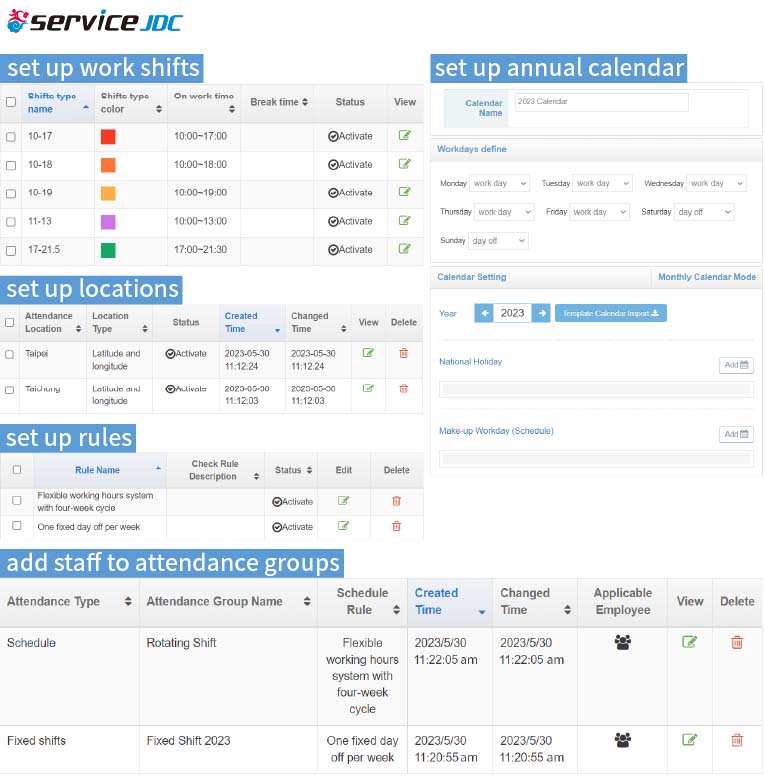 Figure 2: Backend Interface for Attendance Settings