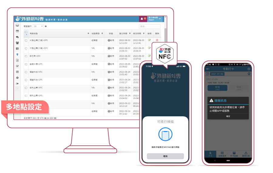 外勤筋斗雲 排班介面示意圖