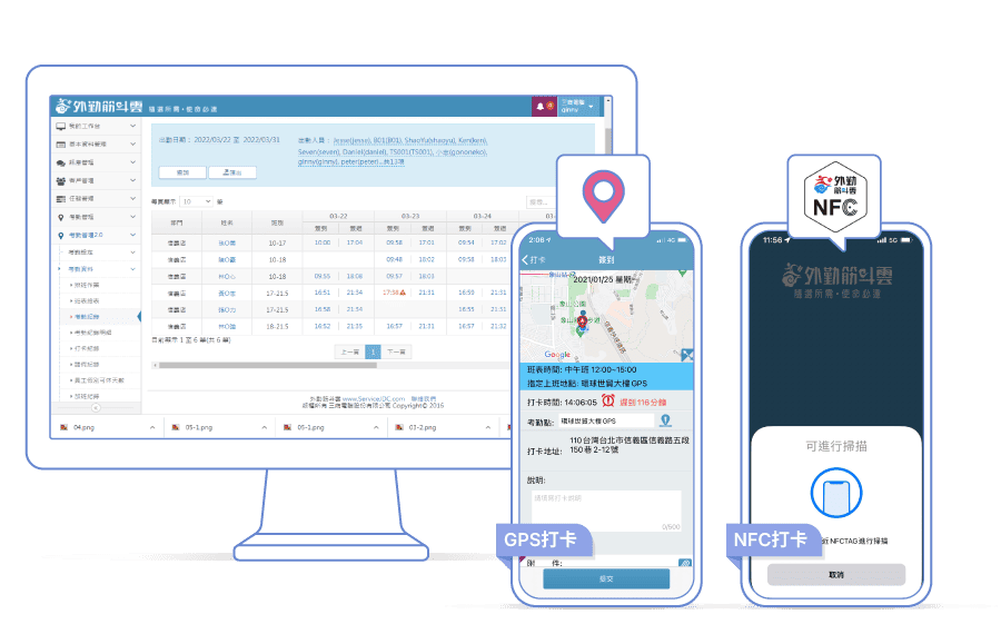 外勤筋斗雲 線上打卡App 介面示意