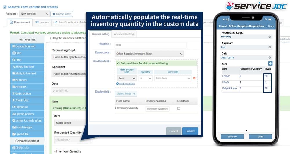 Figure 2: Setting up signature forms enables material requisition and mobile inventory inquiry.